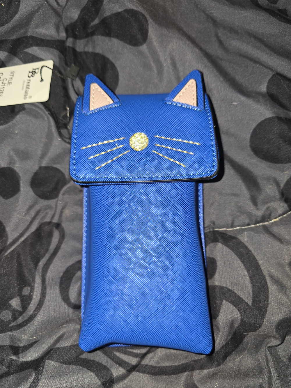 Blue Cat-Ear Crossbody Pouch with Whisker Detail
